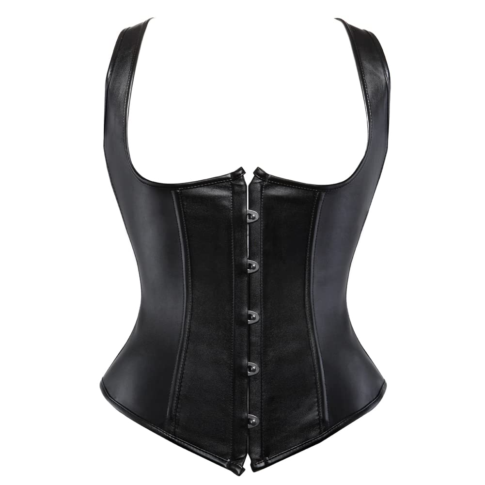 Grebrafan Plus Size Faux Leather Underbust Steel Boned Corsets Waist Cincher