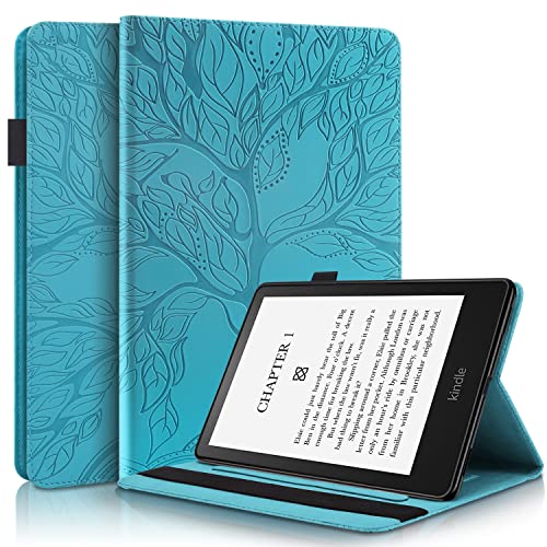 タブレットケースカバータブレットの場合 Kindle Paperwhite 5 第11世代 6.8インチ PUレザーケース フリップウォレット保護カバー 生命の木 タブレットケース カードスロット タブレットPCカバーに対応 (Color : Blue)
