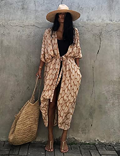 Image of Bsubseach Stylish Tie Dye Open Front Long Kimono Swimsuit Coverup for Women