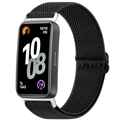 Tobfit Correa Compatible con Huawei Band 10 / Huawei Band 9 / Huawei Band 8, Correas de Nailon Elástica Suave, Pulseras de Repuesto Deportiva Ajustable para Mujeres Hombres (Negro)