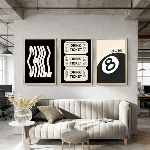 3 Tableau Boule de Billard 8 Noir et Blanc Déco Moderne Fille Garcon Ado Chambre Affiche...