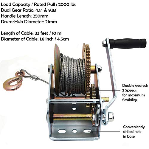 Winche manual dual XKMT 2000 lbs con cable de acero 33 pies miniatura 2