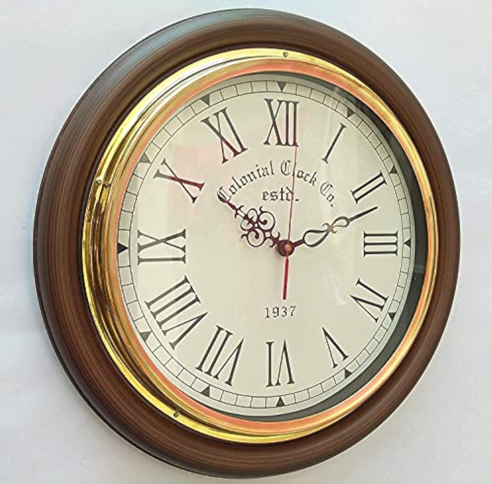 Analog Wall Clock with Wood and Brass Finish