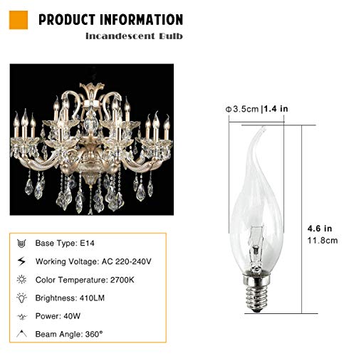 Confezione da 10 Candela Lampadina e14 40w Luce