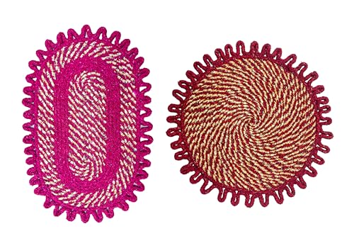 Image of Cotton Doormat for Home |Handmade Cotton Doormat | Quick Dry, Washable Door Mat for Home, Bathroom & Bedroom (Pink-Red)