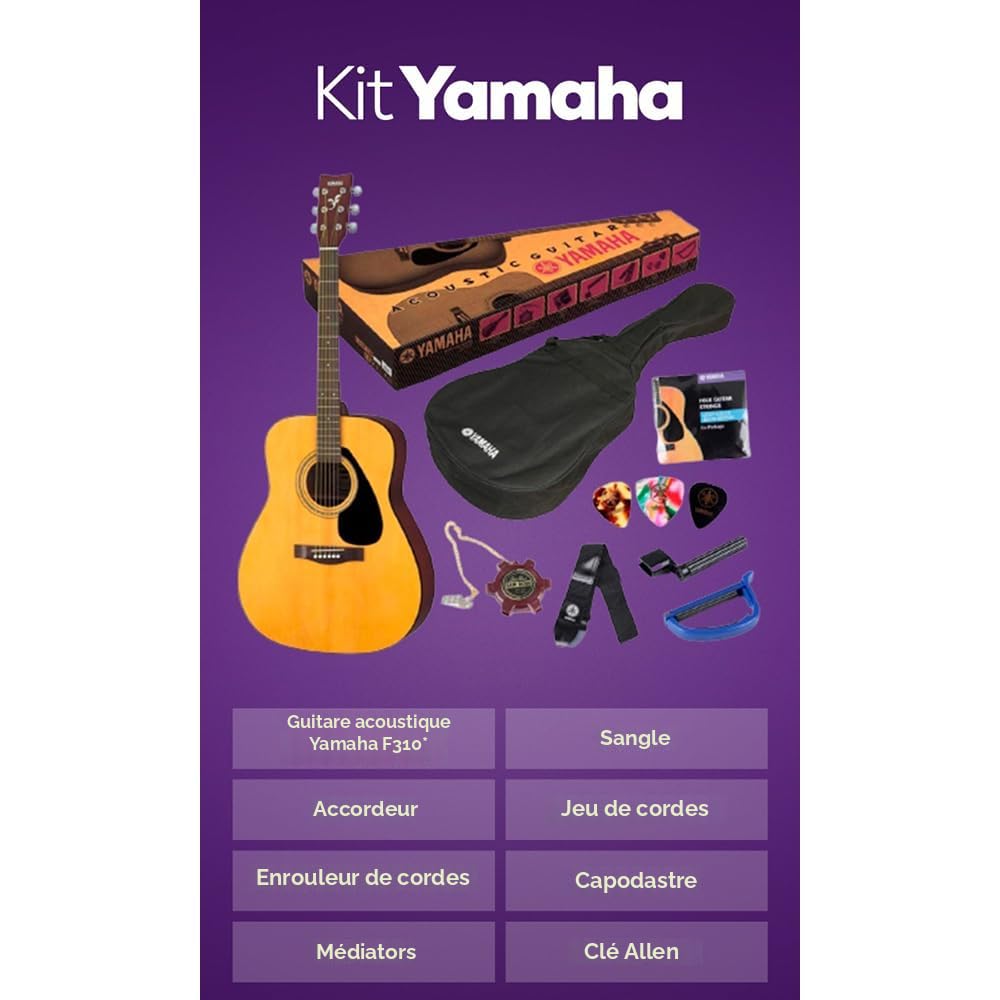 Yamaha GuitarGo – Kit d'initiation – Pack guitare acoustique pour débutants et guitaristes confirmés – Cordes, médiator, housse de transport, accordeur, trépied et plus encore Yamaha GuitarGo – Kit d'initiation – Pack guitare acoustique pour débutants et guitaristes confirmés – Cordes, médiator, housse de transport, accordeur, trépied et plus encore