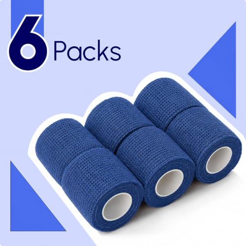 Image of Self Adhesive Bandage Wrap, 6 Pack, 5CM * 4.5CM, Cohesive Bandages, Medical Wrap, Elastic Bandage Wrap, Self Sticking Bandage Tape (Blue Color)