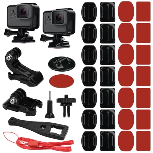 36 Piezas Camara Deportiva Accesorios Mount Almohadillas Adhesivo de Montaje Soporte para Casco de Cámara Kit, Soporte Curvado y Plano Soporte para Cámara de Acción Accesorios Camara Deportiva
