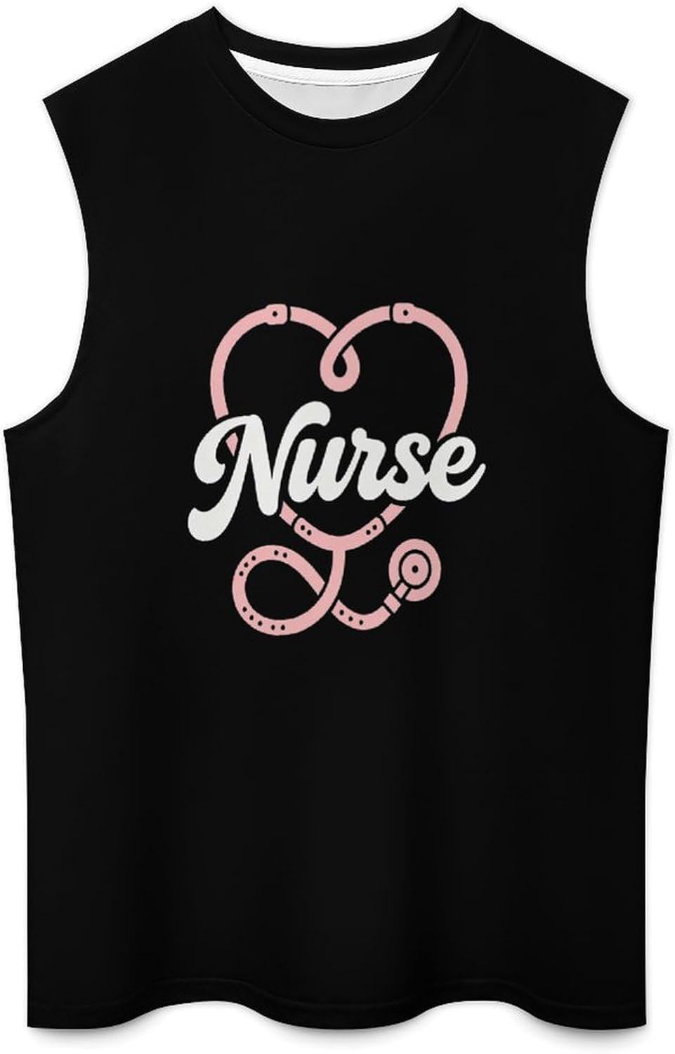 Nurse Heart Stethoscope Men Summer Sleeveless Crew Neck Top 5XL