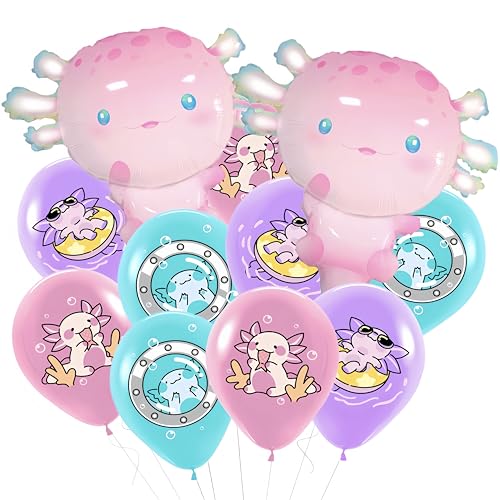 Image of 17Pcs Axolotl Balloons/Cute Axolotl Birthday Party Decorations/Aluminum Foil Axolotl Inflatable Balloon for Summer Beach Party Supplies/Animal Protection Theme Activities/Summer Camps/Beach Picnics