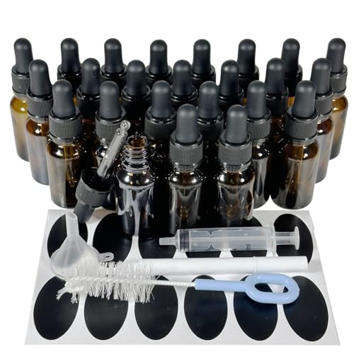 PIPIBA (24個入り) 15ml丸頭スポイトボトル ガラス製遮光瓶 アロマオイル瓶 ドロッパーボトル 香水瓶 (茶色)