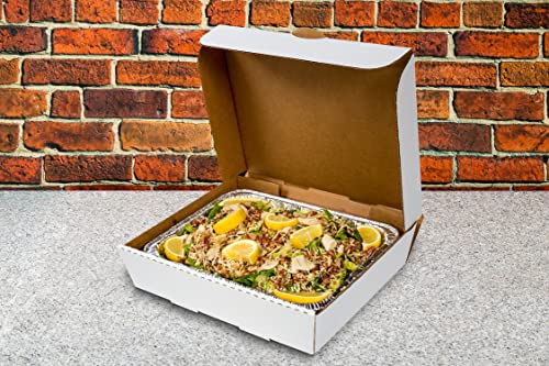 AmerCareRoyal Half Pan Corrugated Catering Box - Secure Stackable Food Delivery Container, Bakery Cardboard Food Storage Boxes, 13” x 10-7/8” x 3”, White, Case of 50 by Royal - Image 7