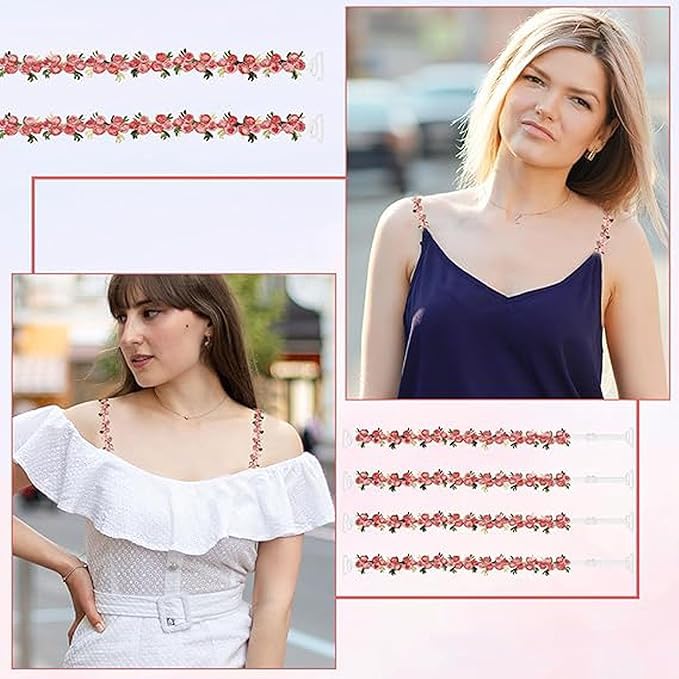 Image of CURATED CART Embroidered Flower Lace Bra Straps for Women -
