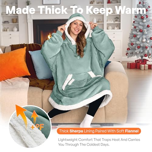 Giggling Getup Wearable Blanket Hoodie for Women Men Gifts for Women Mom Wife Sherpa Fleece Hooded Blanket Sweatshirt Cozy Sherpa Wearable Throw with Pocket & Sleeves for Adult Standard Sage Green