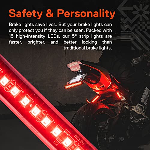 Image of TRUE MODS 2pc 5 inch Red LED Motorcycle Turn Signal & Brake Tail Light Strip Kit [Waterproof] [Single Row] [50% Running] [100% Brake /Blinker] Self Adhesive Surface Mount Flexible Lamp for Dirt Bike ATV