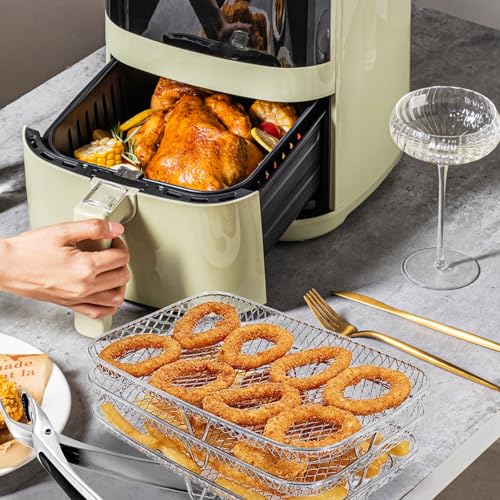 Airfryer Zubehör, 304 Edelstahl Quadratisch Airfryer Zubehör, Rechteckiges Luftfritiergestell-Set, Dreifacher Grill-Dampfeinsatz, Grill, Heißluftfritteuse Zubehör für Air Fryer (21 * 14 * 10cm) – Bild 8