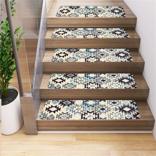 Odot Treppenstufen Matten, Bunte Retro-Geometrie Stufenmatten, Treppenteppich, Gummimatte Außenbereich, Stufenmatten Innen, 100% Polyester TPU -Rücken für Kinder, Älteste Haustiere (2pc,Gelb)