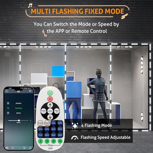Image of WICHEMI 100ft Storefront LED Light Bluetooth APP Control LED Module for Signs Daylight White 6500K Storefront Lights 0.7W 12V DC 200PCS 2835 SMD Window Lights for Business Advertising Store Decor