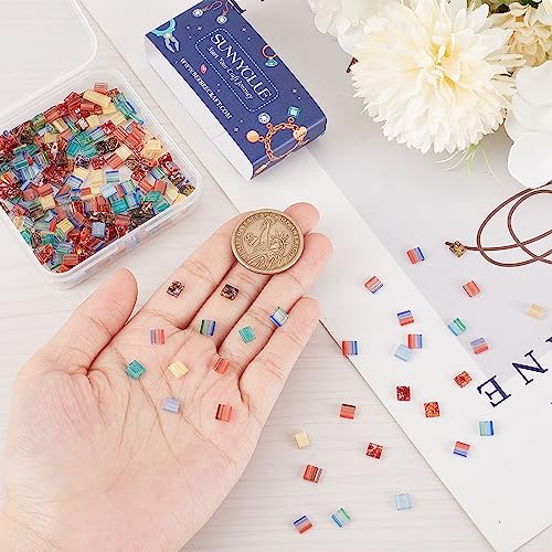 SUNNYCLUE 1 Box 320Pcs 8 Style 5 * 5mm Tila Beads Flat Square Beads 2-Hole Glass Seed Beads Opaque Spacer Loose Beads for Multi-Strand Jewelry Making DIY Craft Bracelet Necklace Earrings Embroidery - Image 3