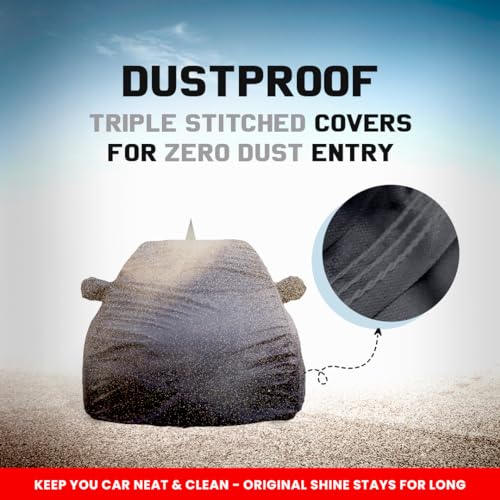 Image of Autofact Waterproof Car Body Cover Compatible with Hyundai Grand I10 Nios (2019 to 2022) with Mirror and Antenna Pockets, 4 x 4 American Matty, Long Lasting Strong Durable Material, Grey Color