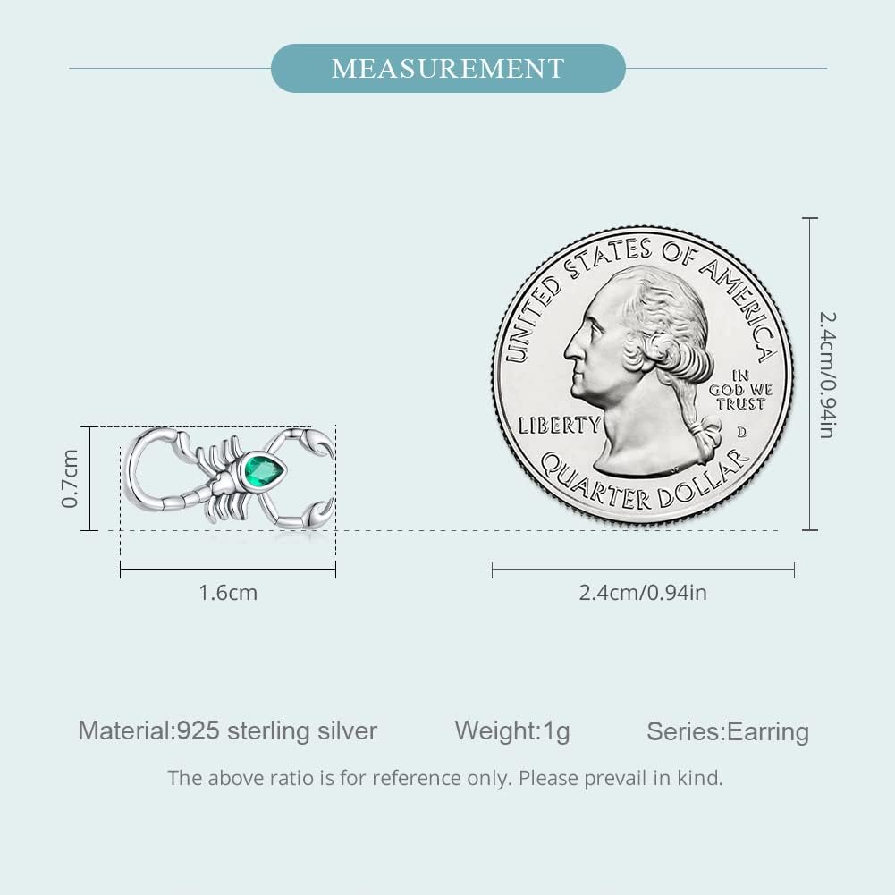 Punk Scorpion Stud Earrings 925 Sterling Silver for Women Men Green Crystal CZ Cool Insect Climber Earrings Cartilage Studs Piercing Gothic Jewelry Hypoallergenic - Image 6