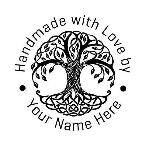 Custom Handmade with Love by Stamp Personalized Tree of Life Design Monogram Script Font Rubber Flash Stamper Self Inking Business Stamps Cover