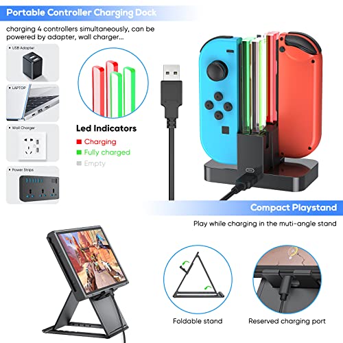 Image of Carrying Case & Accessories Bundle Kit for Nintendo Switch OLED 2021 Model with Charging Dock, 3in1 Protective Case, Screen Protector, Racing Steering Wheel Grip, Handle Grip, Thumbstick Cap&PlayStand