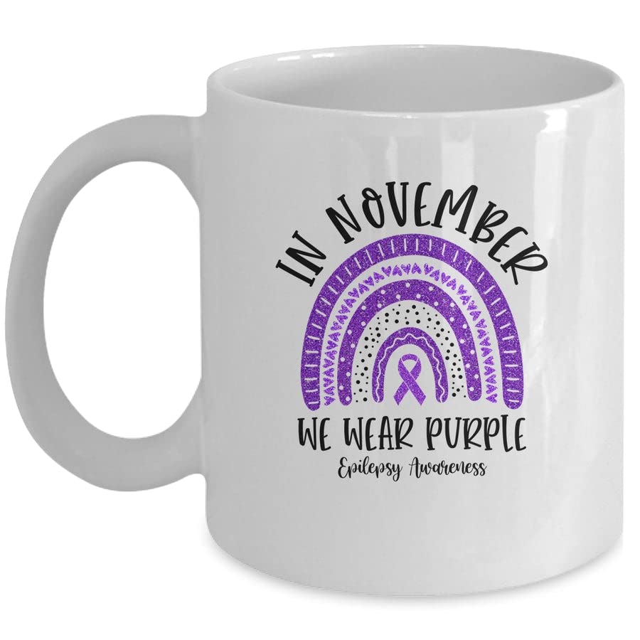 SKY DOT in November We Wear Purple Epilepsy Awareness Rainbow Printed Ceramic Tea/Coffee Mug (325ml)