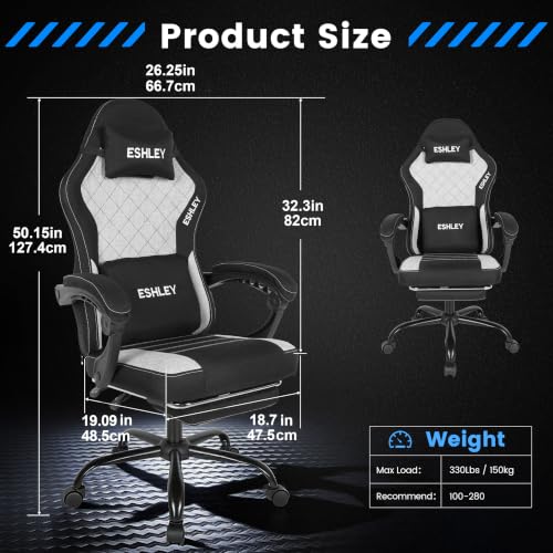 Image of Gaming Chair, Ergonomic Computer Chair with Footrest and Lumbar Support, Height Adjustable Office Chair with 360 Swivel Seat and Headrest