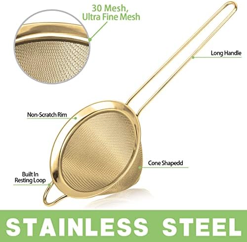 2 Pack Stainless Steel Small Food Strainer, Fine Mesh Sieve with Long Handle, Cocktail Strainer For Cocktails, Tea Herbs, Coffee & Drinks, Rust Proof & Great as Tea Strainer, 3.5inch - Thumbnail 5