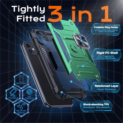 Image of Anqrp Heavy Duty Case for iPhone 11 Case with Enhanced Ring Holder Grip Stand, Military Grade Shockproof Rugged Drop Protective Silicone Hard Slim iPhone 11 Phone Case Cover,Forest Green