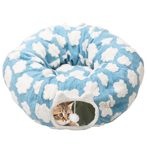 2-in-1 Cat Tunnel Bed for Indoor Cats, Cat Play Donut Tunnel with...