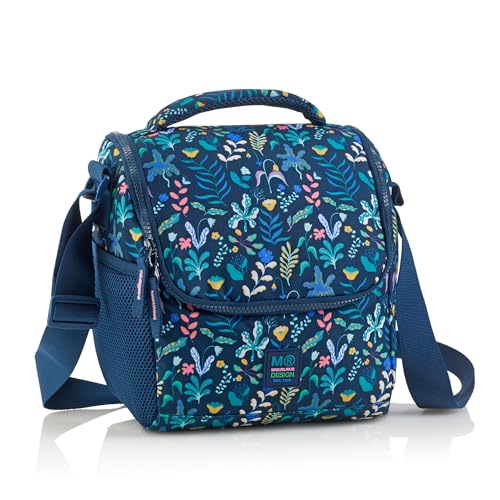 Miquelrius - Saco térmico infantil porta-alimentos, exterior fabricado com garrafas de plástico, alça ajustável, alça superior, bolso lateral, volta ao Cole, azul, Médio