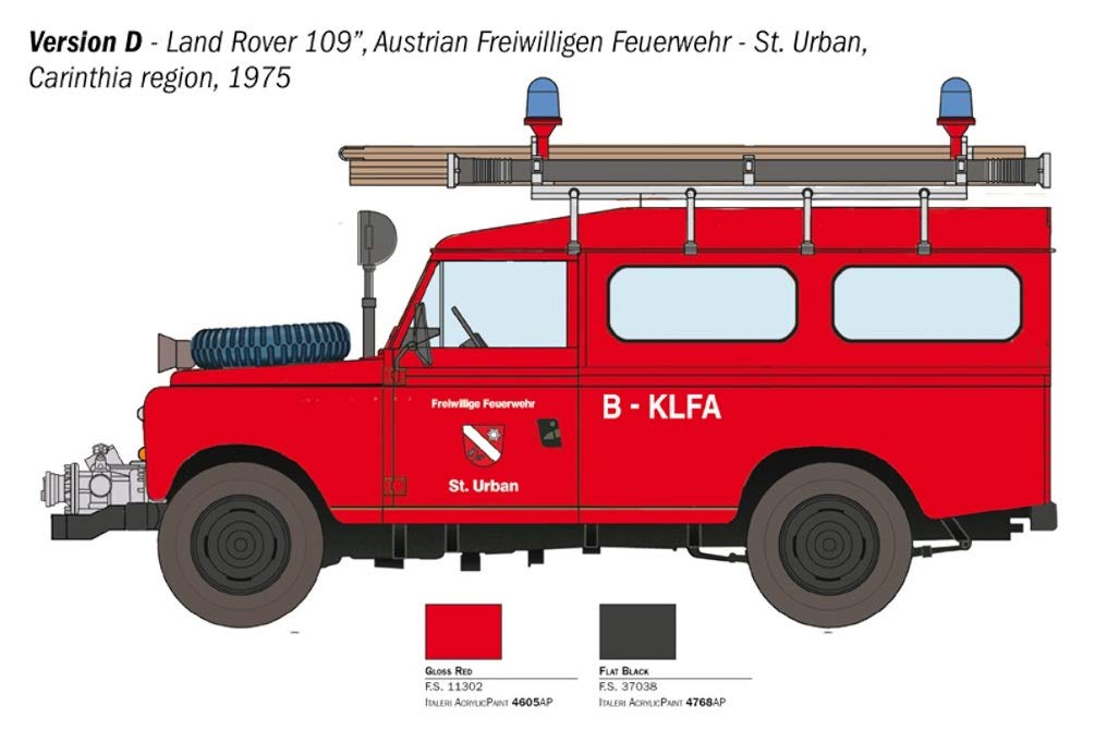 Italeri 3660 Land Rover Fire Truck Scala 1:24, modellismo, Model Kit, Automobili, plastica, Pompieri