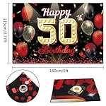 Happy 50th Birthday Backdrop Banner Red Balloon Gold Glitter 50 Years Old Photo Booth Background Premium Vinyl Banner for Indoor/Outdoor Parties, Women Men Adults Celebration 70.8inx45.3in - Image 2
