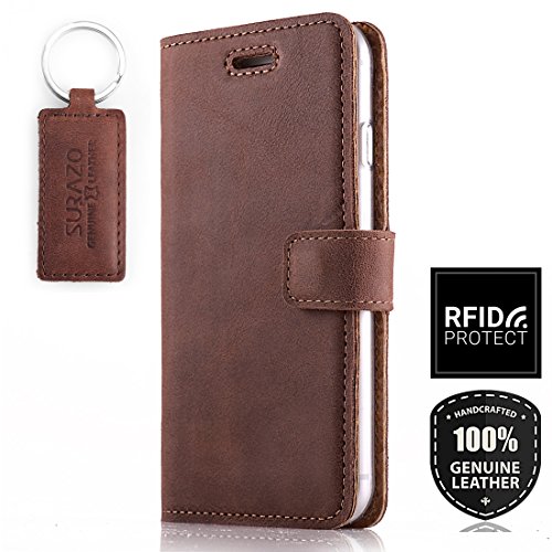 SURAZO - Funda para telfono mvil Ap  TV RFID Nubuk Negro  Piel lisa y ante Premium  Vintage Wallet Case, compatible con Sony Xperia XA2 ; H3113 ; H3123 ; H3133 (fabricado en piel.), color marrn