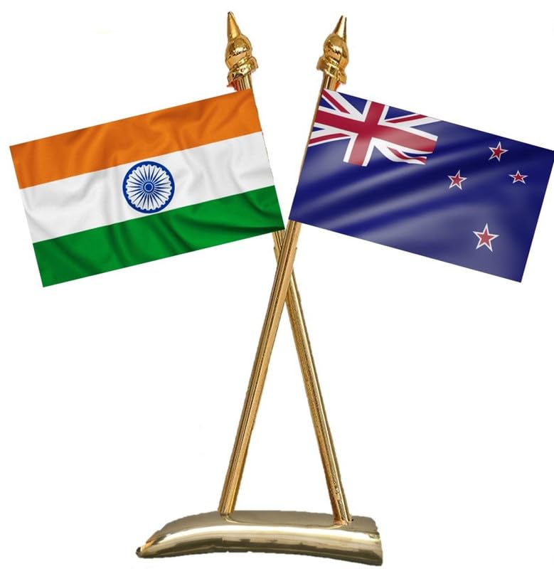 NEW ZEALAND & INDIA Miniature Flags - Shining & Bright Cotton Cloth with Criss-Cross Classy Brass Base Table Stand-image-12