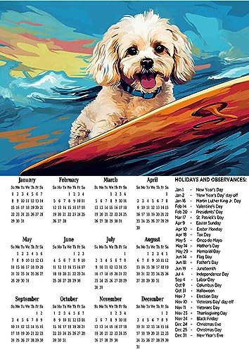 Dogs Surfers Pop Art Wandkalender, aktuelles Jahr, Feiertage und Beobachtungen, Größe 30 x 42 cm, #6 (Malteser Dog Surfer 1)