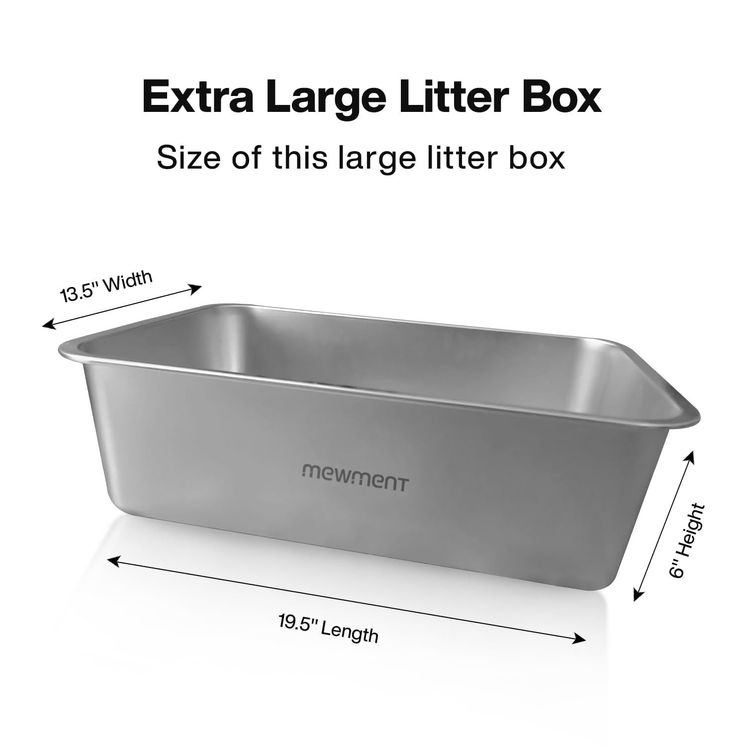 Stainless Steel Cat Litter Box – Large High-Sided Non-Stick Metal Pan with Anti-Slip Base, Easy-Clean Indoor Tray, 19.5" L x 13.5" W x 6" H in for Cats & Rabbits - image 3