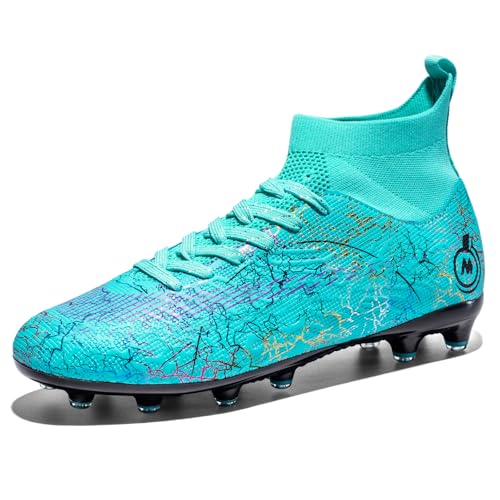 JUNNMRE Mens Womens Soccer Cleats Youth Soccer Shoes Football Shoes High-Top Football Cleats Outdoor/Indoor Athletic Shoes Sneakers SkyBlueAG,9.5 Women/8 Men