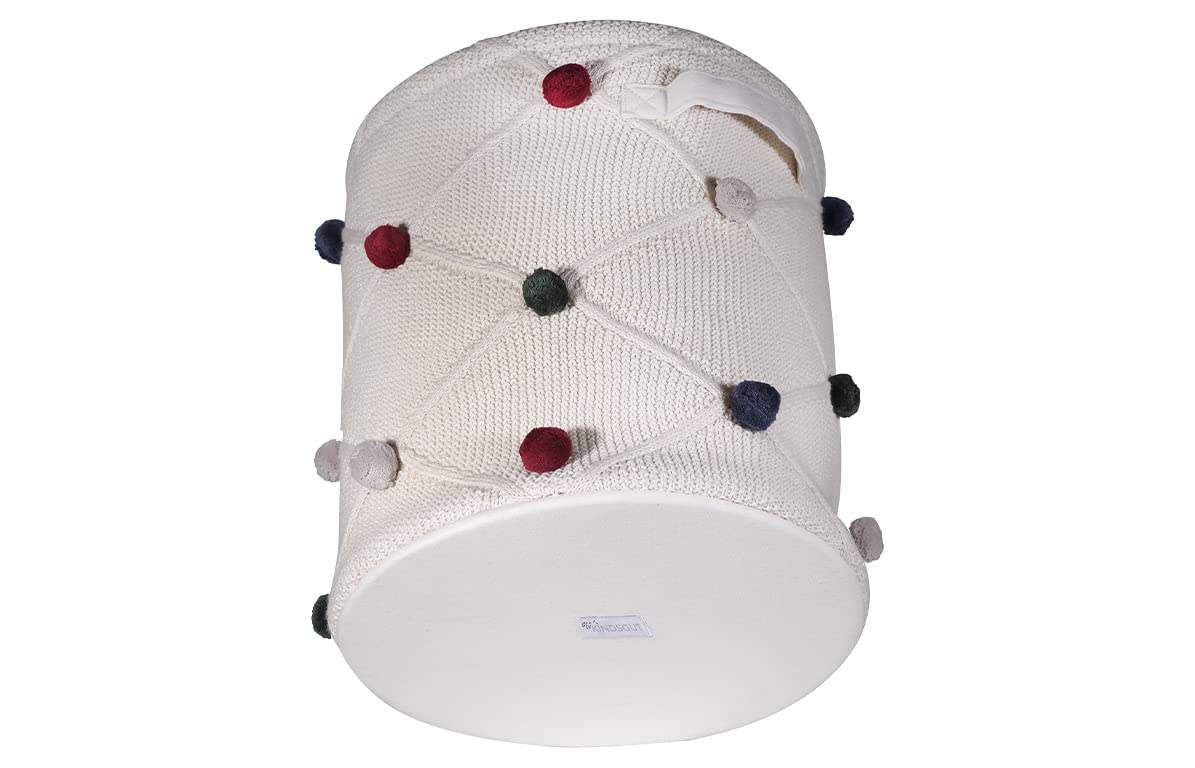 Kindsgut Aufbewahrungskorb Kinder Baumwolle mit Pompons, Creme | Spielzeugkorb 30x35 cm, weich und rund, für Kuscheltiere, Spielzeug, Decken und Wäsche, Kinderzimmer, Ordnung lernen, Unisex