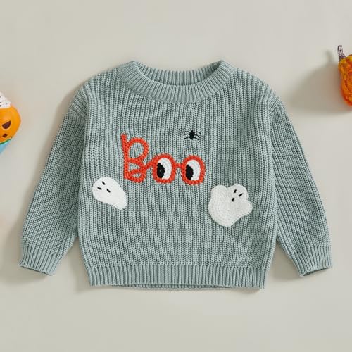 Baby Fall Winter Clothes Toddler Girl Boy Halloween Sweater Pumpkin Boo Embroidery Pullover Chunky Knit Sweaters4