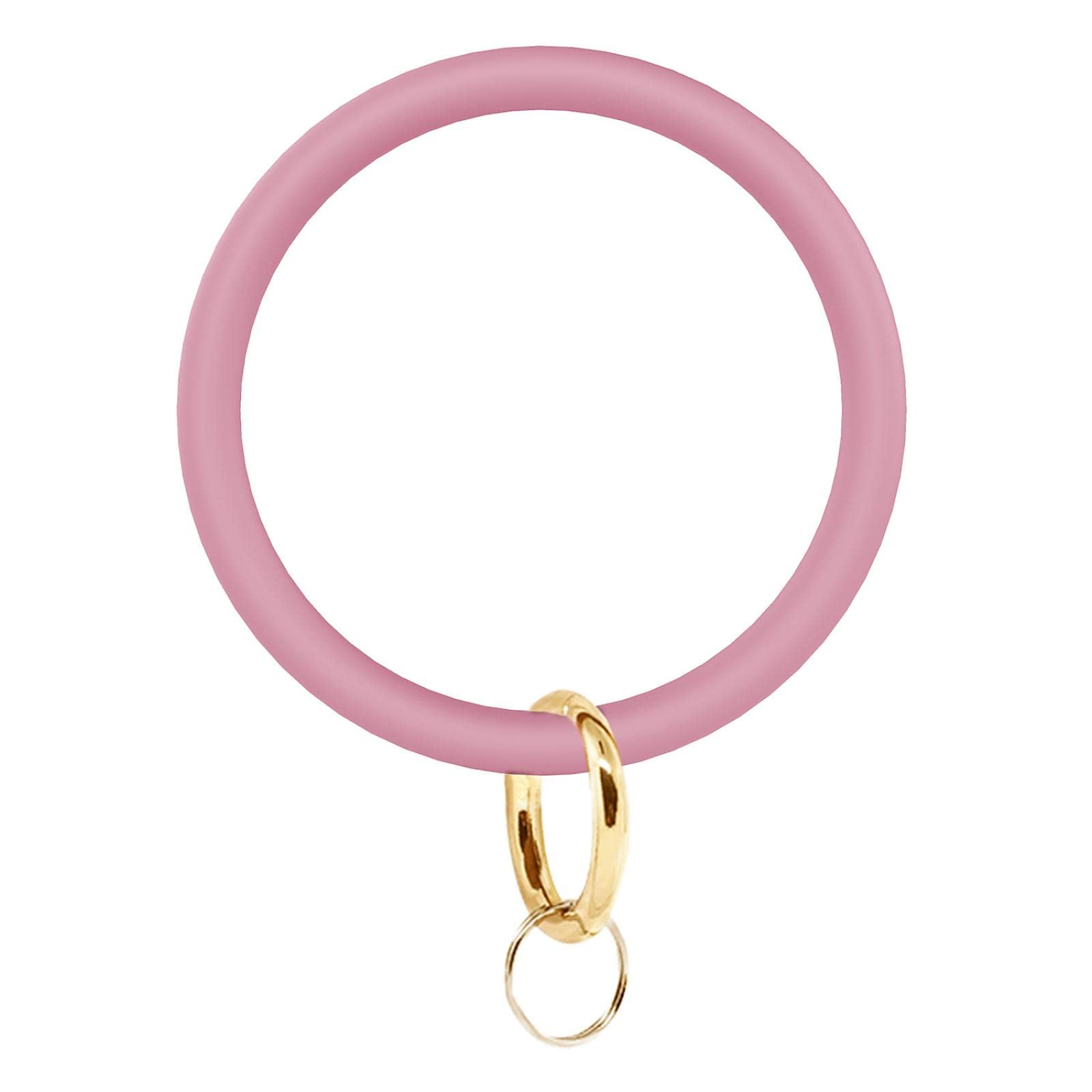 AOOFSilicone Wrist Keychain Circle Bracelet Rubber Bangle Round Keyring Holder pink