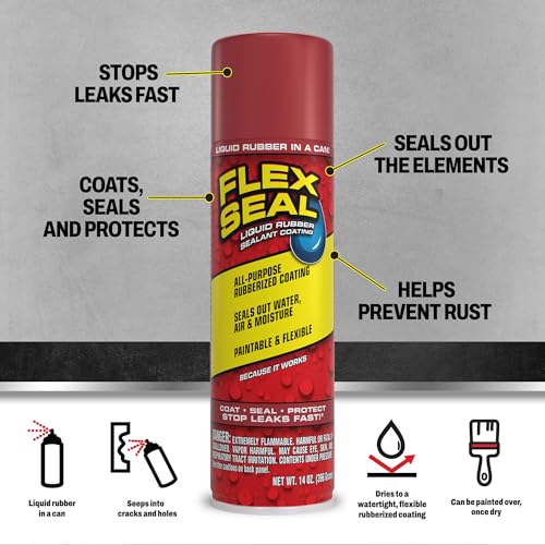 Image of Flex Seal, 14 oz, Red, Stop Leaks Instantly, Waterproof Rubber Spray On Sealant Coating, Perfect for Gutters, Wood, RV, Campers, Roof Repair, Skylights, Windows, and More
