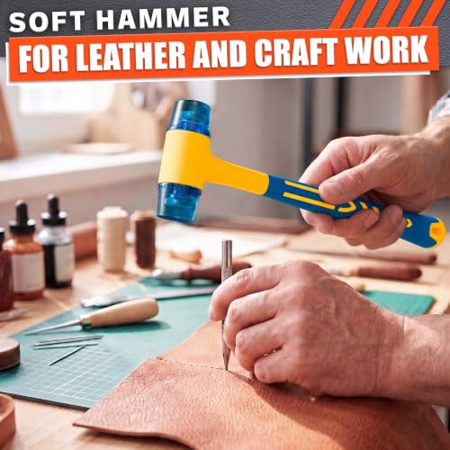 Image of Small Plastic Mallet Hammer - Double Sided 25mm Dual Plastic Heads, Lightweight 4.9 oz for Less Hand Strain - Jewelry Hammer for Crafts, Leather, Furniture Assembly, Non-Slip Rubber Grip 9.5 inch