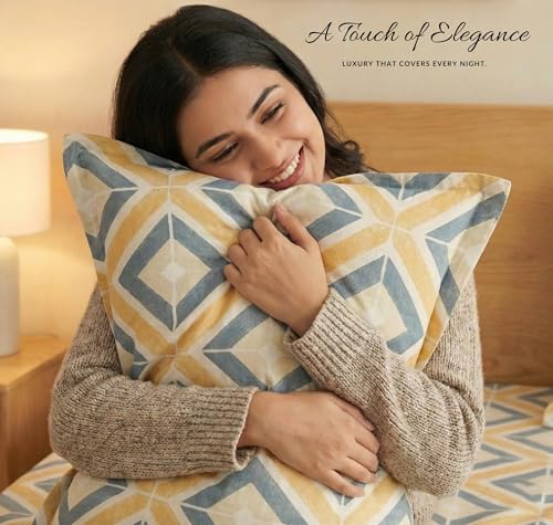 Image of BSB HOME Cloud Cotton King Size Bedsheet Set 228 x 254 cm, 220 Thread Count Soft & Breathable Cotton Bedsheet with 2 Pillow Covers, Floral Printed Bedding for Home (Golden Yellow)