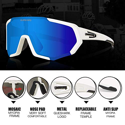 Image of Queshark Cycling Glasses, Sports Sunglasses for Men Women, 1 Polarized 2 HD Lens, Polarized Sunglasses for Cycling Running