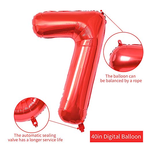 Image of TONIFUL 40 Inch Red Number 7 Balloons Large Foil 7th Birthday Decorations