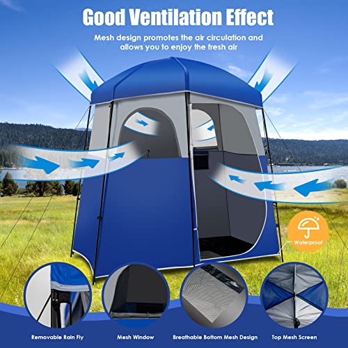 Tangkula Double-Room Shower Tent, carpa de ducha portátil con espacio grande y privacidad para camping con piso, tienda para cambiarse con toldo removible y bolsa de almacenamiento miniatura 6
