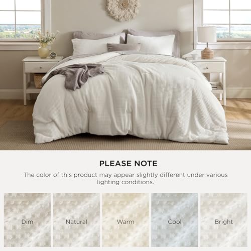 Image of Bedsure King Waffle Comforter Set Cream, Soft and Breathable Bedding Set | Durability, Breathable, Home Decor Gift, Cozy For Bedroom, Easy Care, OEKO, Polyester, Modern